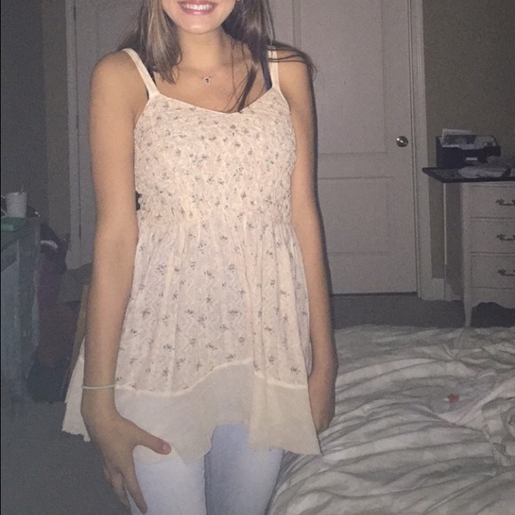 Free people cream floral tank top