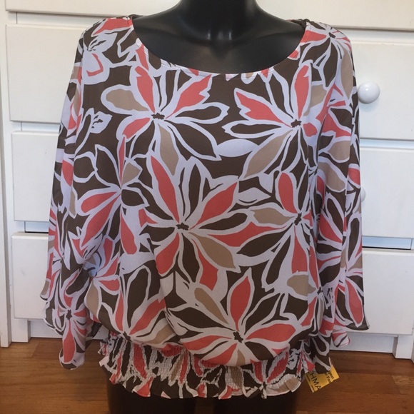 Peach and Brown Floral Top