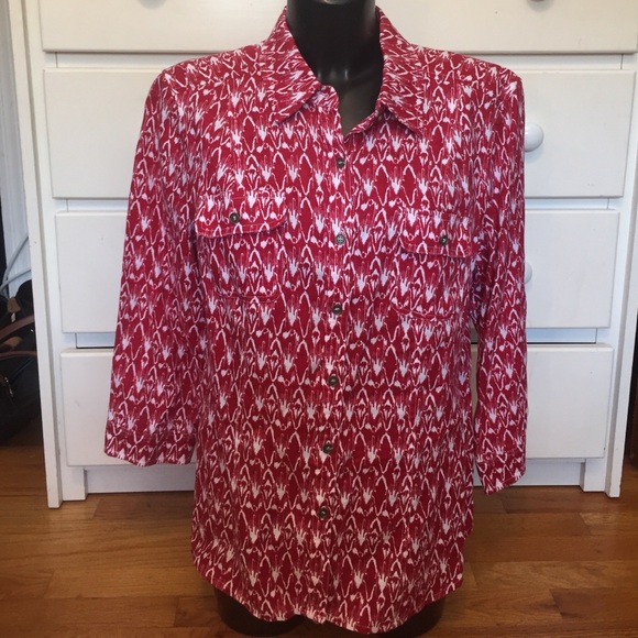 Red and White Button Down Top
