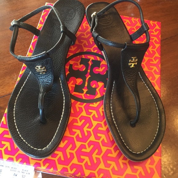 Tory Burch Black Britton Wedge Sandal size 9