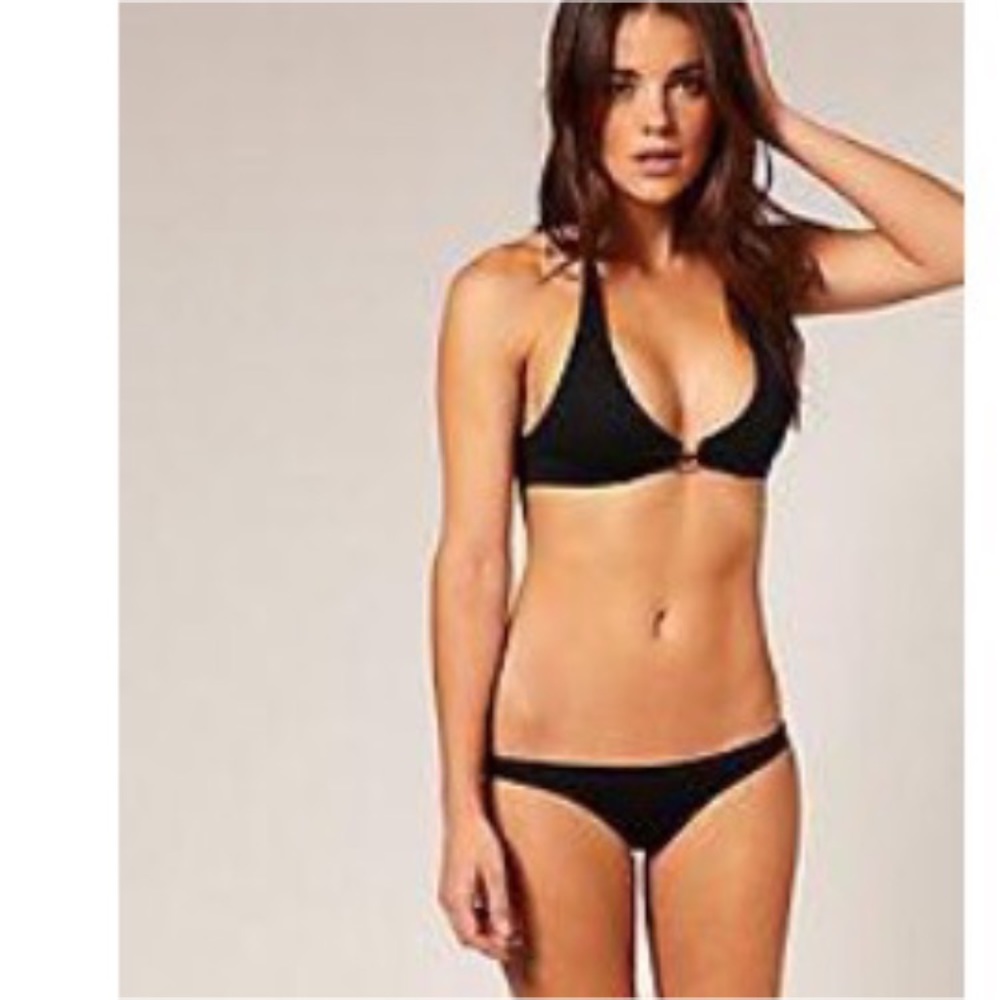 NWT ASOS PISTOL PANTIES BODYCON STRETCH CHEEKY BLACK BIKINI SET TOP BOTT M 8 US