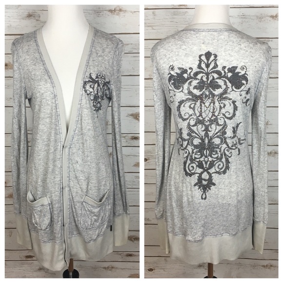 Miss Me Sweaters - [Miss Me] Embellished Bling Boyfriend Cardigan Lux