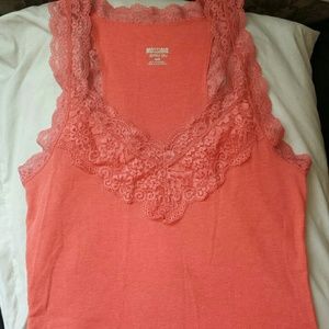 Coral lace v-neck racerback tank top