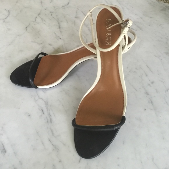 Lauren by Ralph Lauren B&W leather kitten heels