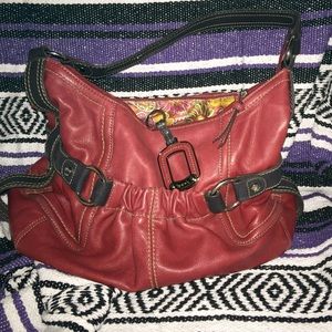 Tignangello red & brown purse w/ paisley liner.