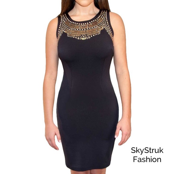 Black Dress w Gold Studs - Picture 2 of 4