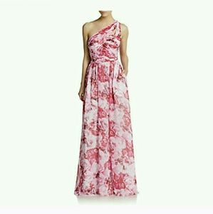 Aidan Mattox Pink Floral Asymmetric Cutout Maxi