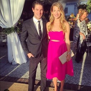 Pink Jacquard Scallop Cutout Midi Dress