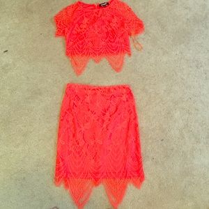 Coral two piece scalloped lace set