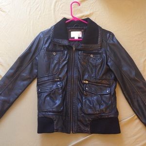 Faux leather bomber jacket