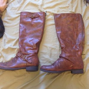 Faux leather knee high boots