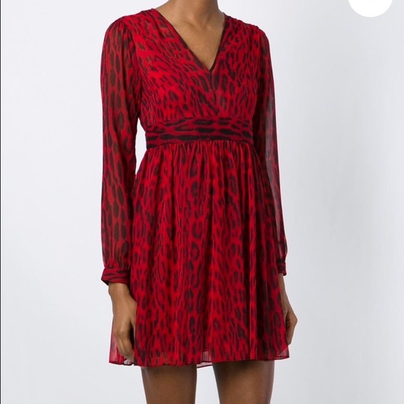 Michael Kors Red Blaze Sheer Long Sleeve dressA24 - Picture 2 of 4