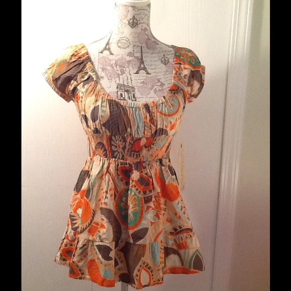 O'Neill Babydoll Cotton Print Blouse NWT - Picture 2 of 4