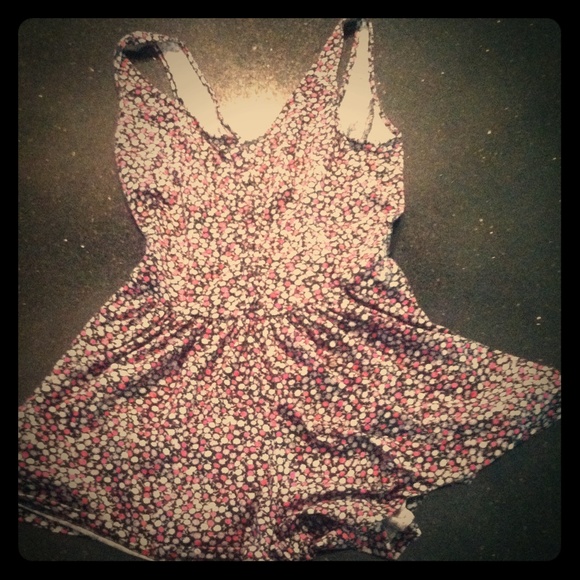 Pink and while floral romper