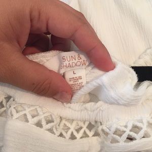 Sun and Shadow Lace Trim Off the Shoulder Romper