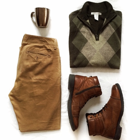 Zipper Collar Green Patterned Sweater