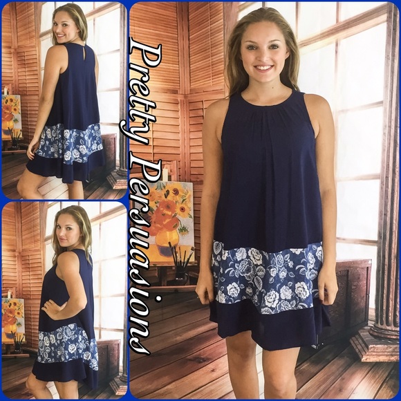 Pretty Persuasions Dresses & Skirts - SOLD 💜NWT Navy & Floral Border Print Swing Dress