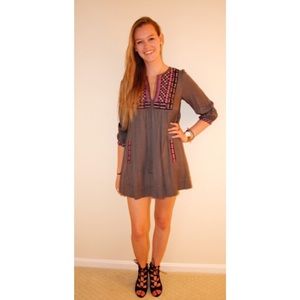 Embroidered Gray Zara Peasant Dress