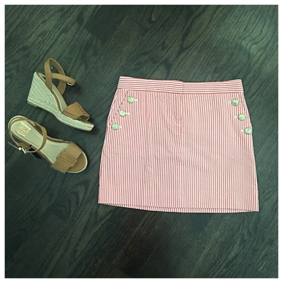 J. Crew Dresses & Skirts - J. Crew Seer Sucker Striped Button Mini Skirt