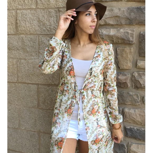 Vintage Floral Duster Long Cardigan - Picture 2 of 4