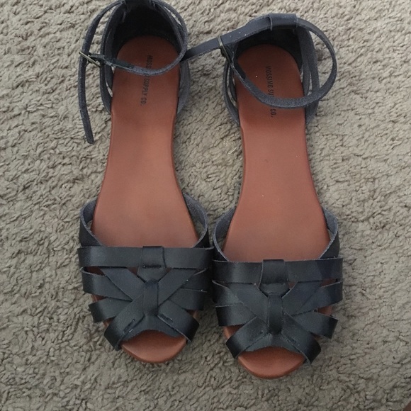 Black ankle strap peep toe sandals