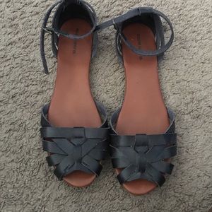 Black ankle strap peep toe sandals