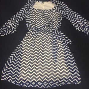 Navy & Cream Chevron Print Dress