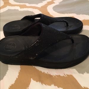 Black sequin fit flops