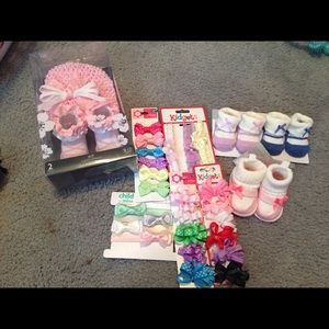 Baby hair bows, booties and shoes