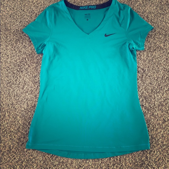 Teal Nike Pro V-Neck Workout Shirt