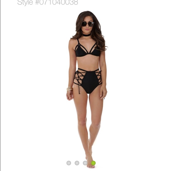 Black High Waist Strappy Swim Bottoms
