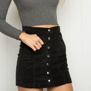 Brandy Melville faux suede black button down skirt