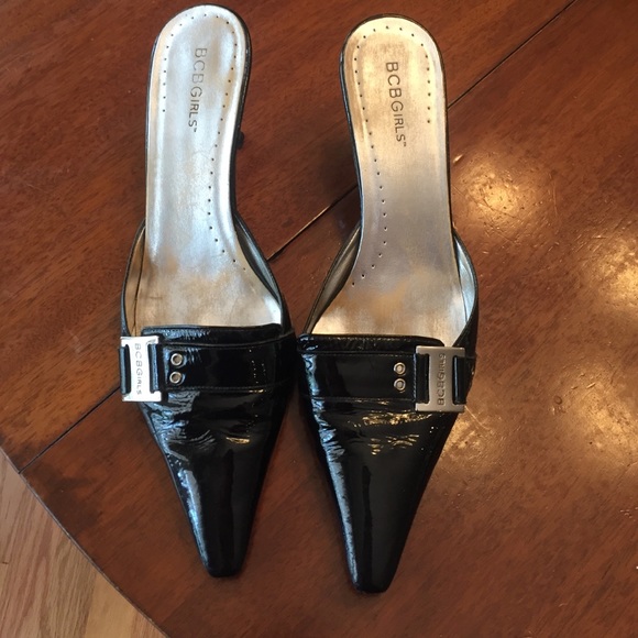 BCBG Black Patent Mules