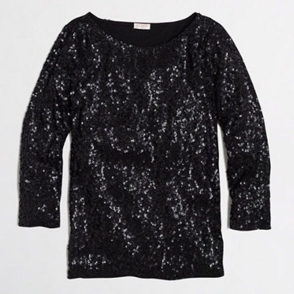 J. Crew Tops - New JCREW Black Drapey Sequin Tee Shirt Top