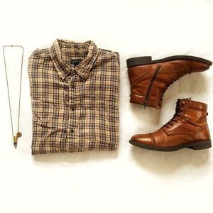 FLASH SALE!!! Brown Flannel Plaid Button Down