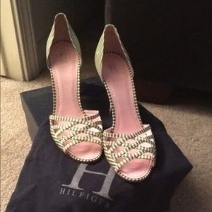 Hilfiger White/Green Stripe Heels Size 8.5