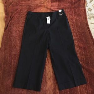 Black cropped stretchy slacks.