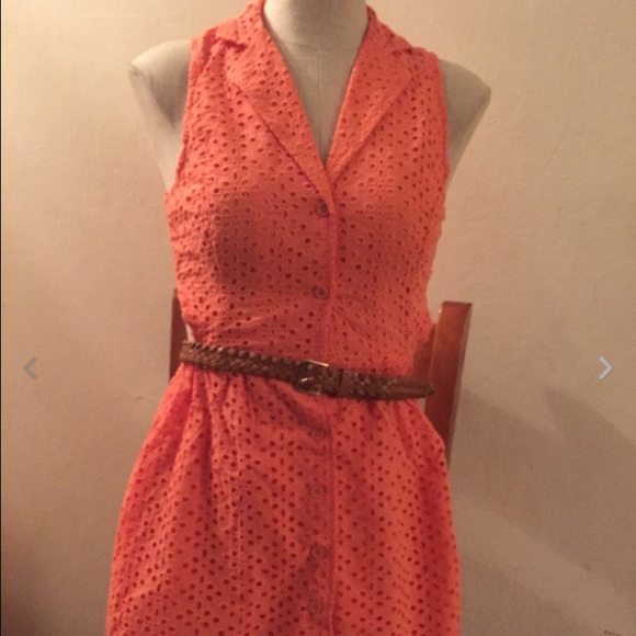 Cute white eyelet sleeveless button shirt dress