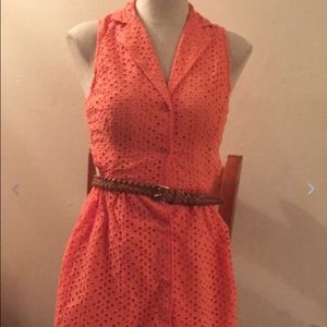 Cute white eyelet sleeveless button shirt dress