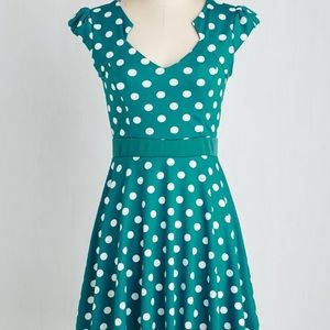 Yellow Star Teal & White Polka Dot Dress