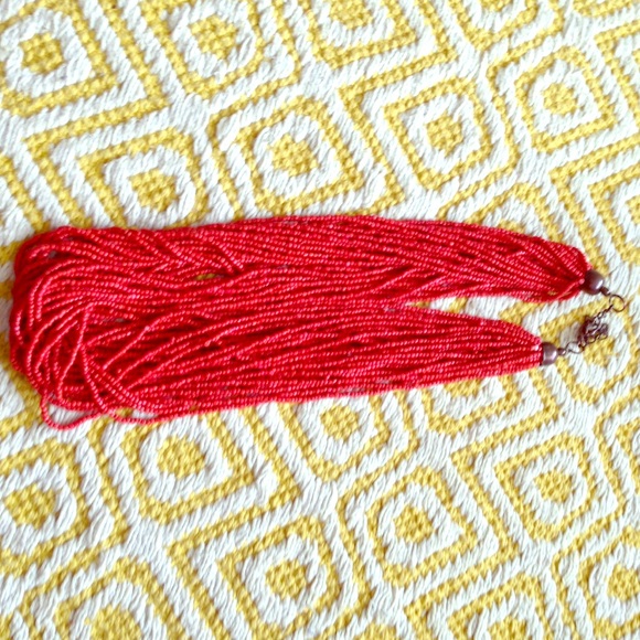 Handmade red bead statement necklace