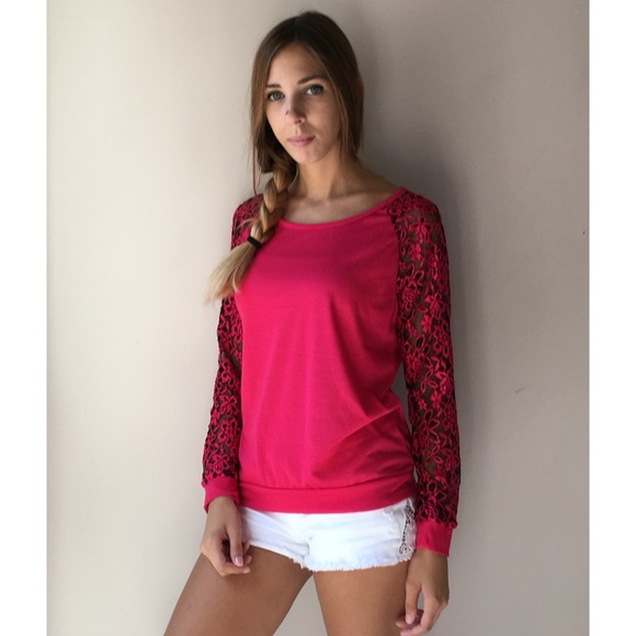 Hot Pink Lace Top - Picture 2 of 3