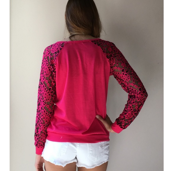 Hot Pink Lace Top - Picture 3 of 3