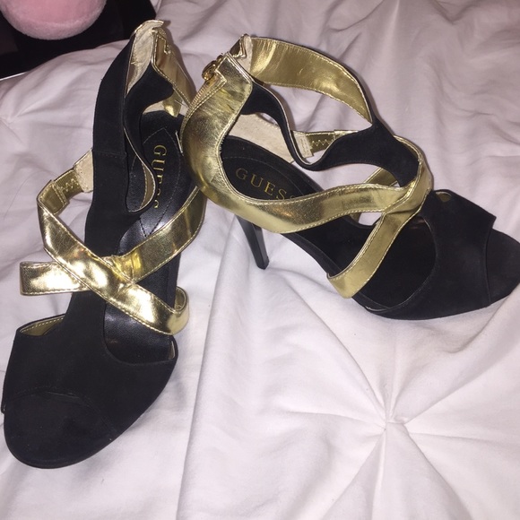 Gold and black heels