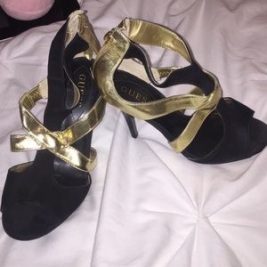 Gold and black heels