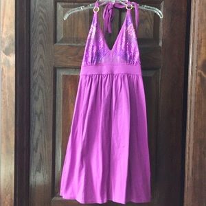 Fuchsia Sparkly Bra Top Beach Dress