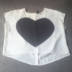 Off white top with large heart
