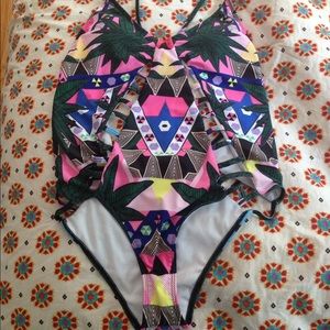 Aztec tribal one piece swimsuit