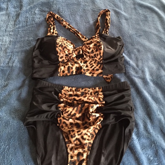 Womens cheetah high waist swimming suit