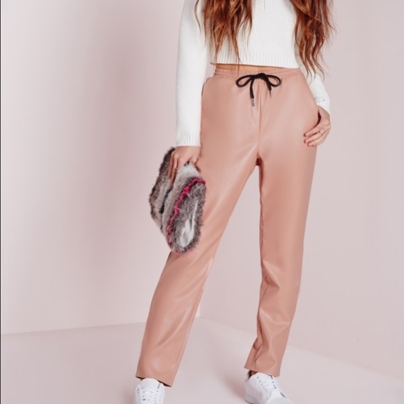 Missguided Pants - Drawstring Faux Leather Pants